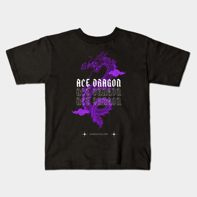 Japanese Aesthetic Ace Pride Purple Dragon Kids T-Shirt by LazyBunny